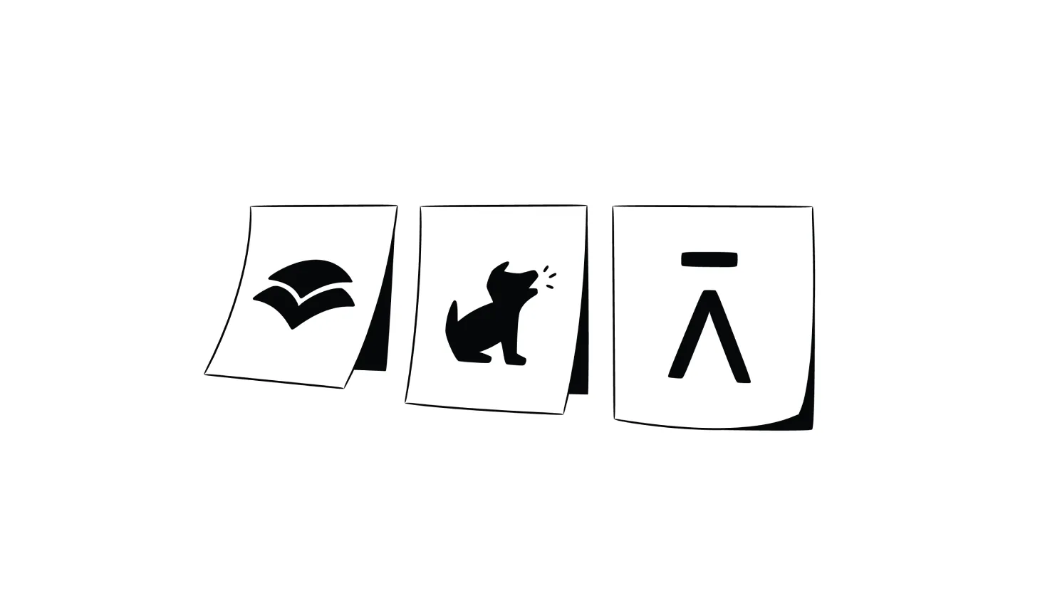 Illustration of the Canopy, Bark, and Aura logos on sticky notes